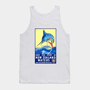 Vintage Travel Poster Deep Sea Sport in New Zealand Waters Tank Top